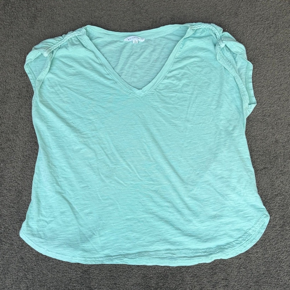 Jane + Delancey Mint Green Slub Cotton V-Neck Cap Sleeve Top Large